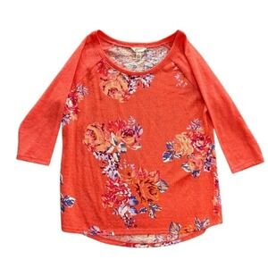 Coral Floral Print Raglan Sleeve Top Women's XL. Light weight 3/4 sleeve